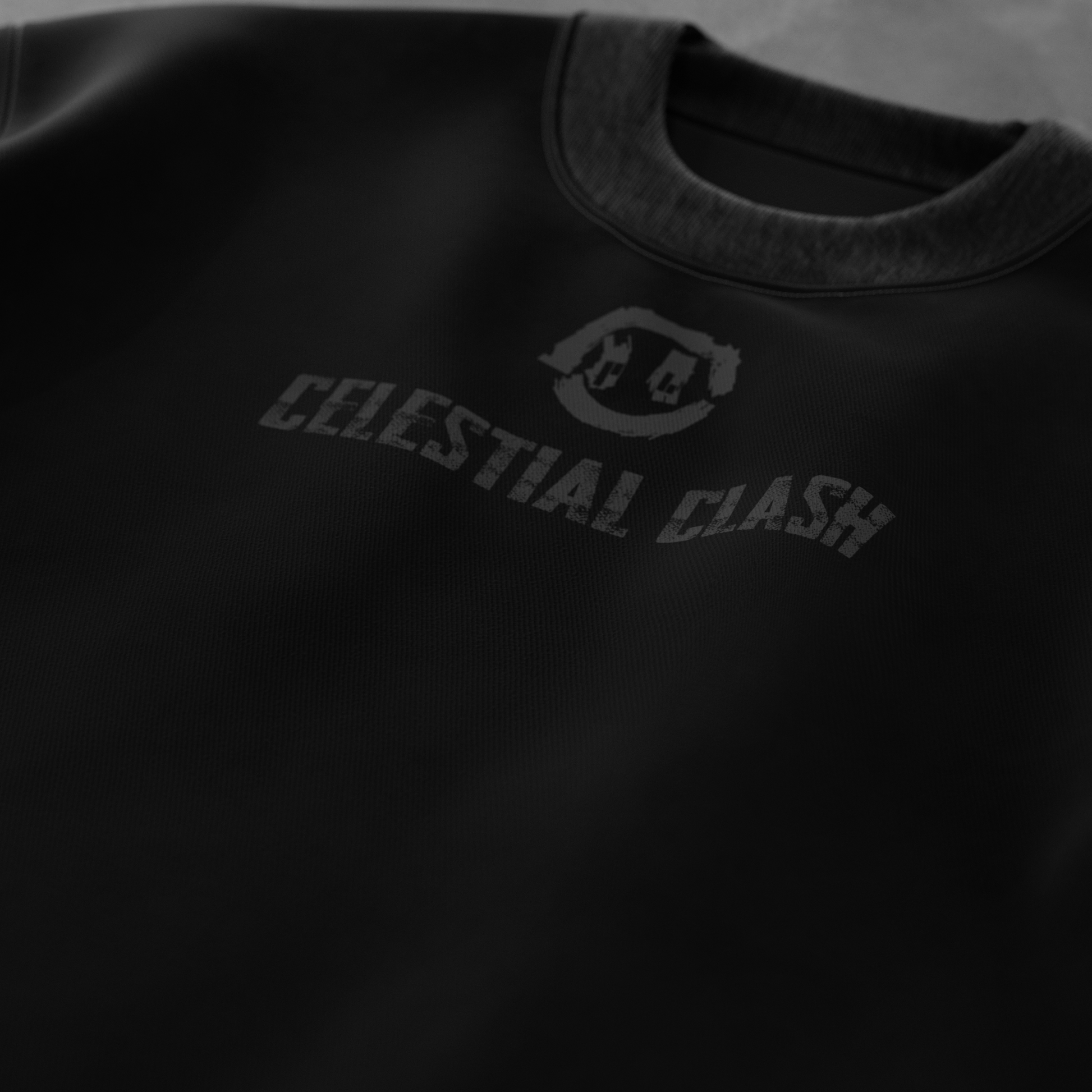 CELESTIAL CLASH reversible T-shirt — close-up print detail