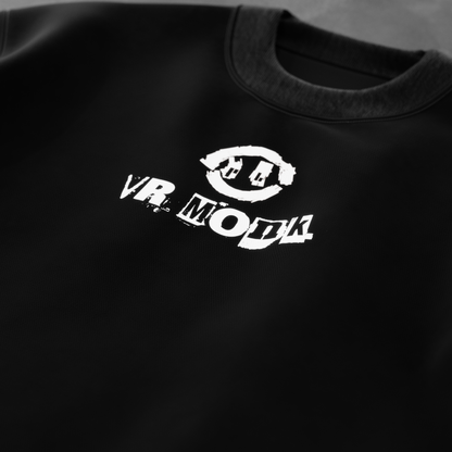 VR Monk reversible T-shirt — close-up print detail