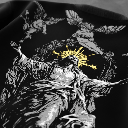 CELESTIAL CLASH reversible T-shirt — both sides flat lay