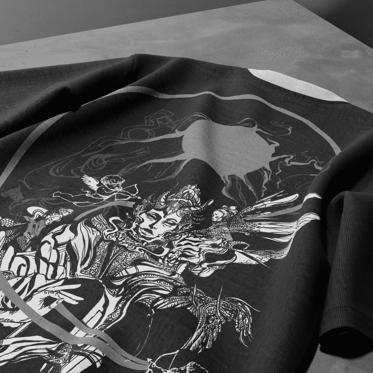 DIVINE DUALITY reversible T-shirt — both sides flat lay