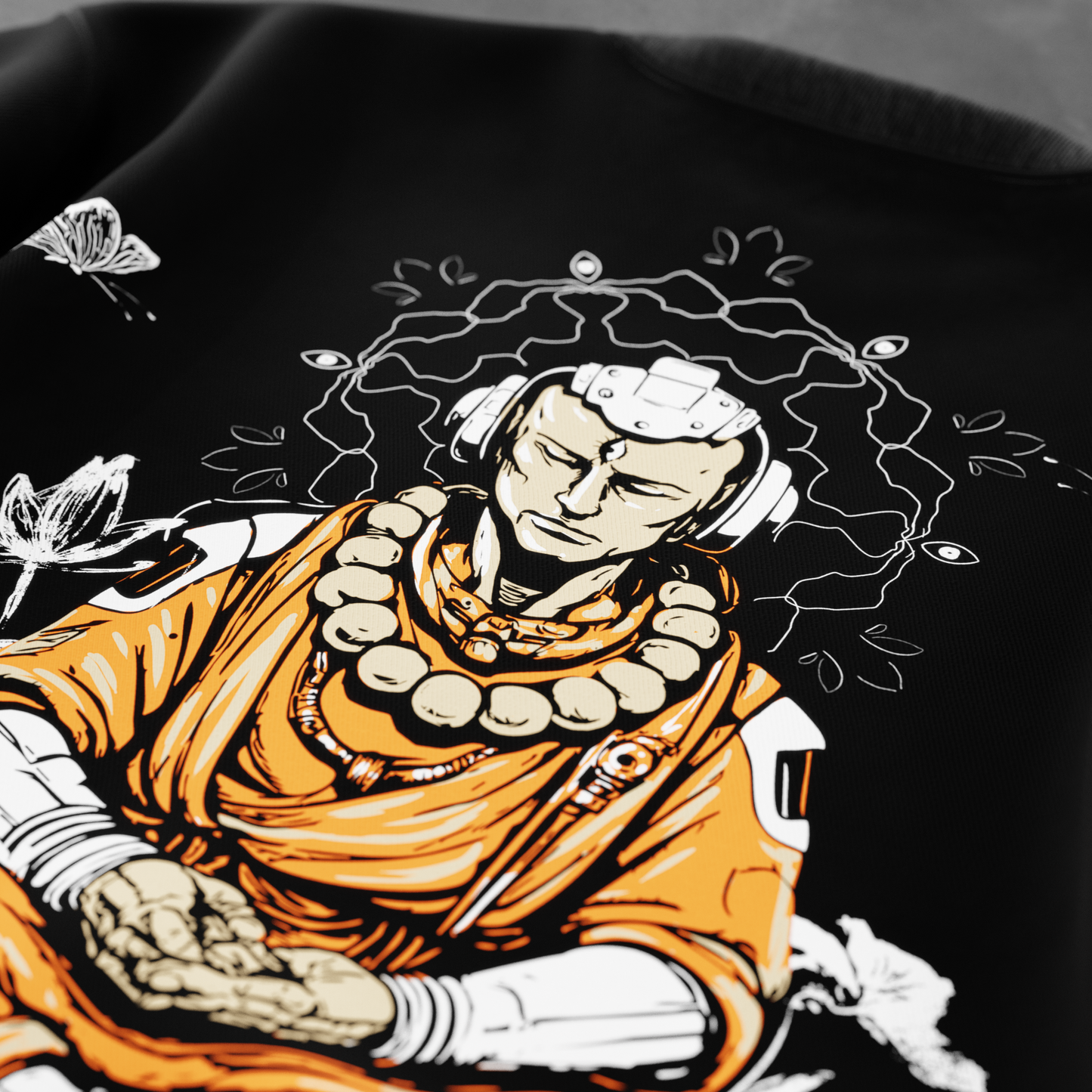 VR Monk reversible T-shirt — both sides flat lay