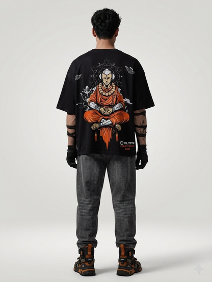 VR Monk reversible oversized T-shirt — front view, Side A