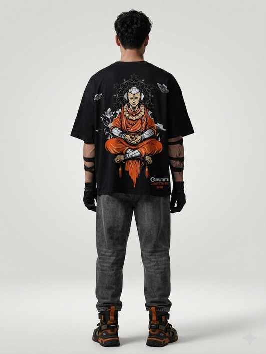 VR Monk reversible oversized T-shirt — front view, Side A