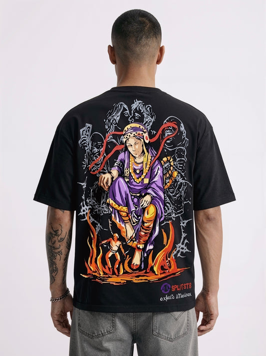 MAYA MORPH reversible oversized T-shirt — front view, Side A