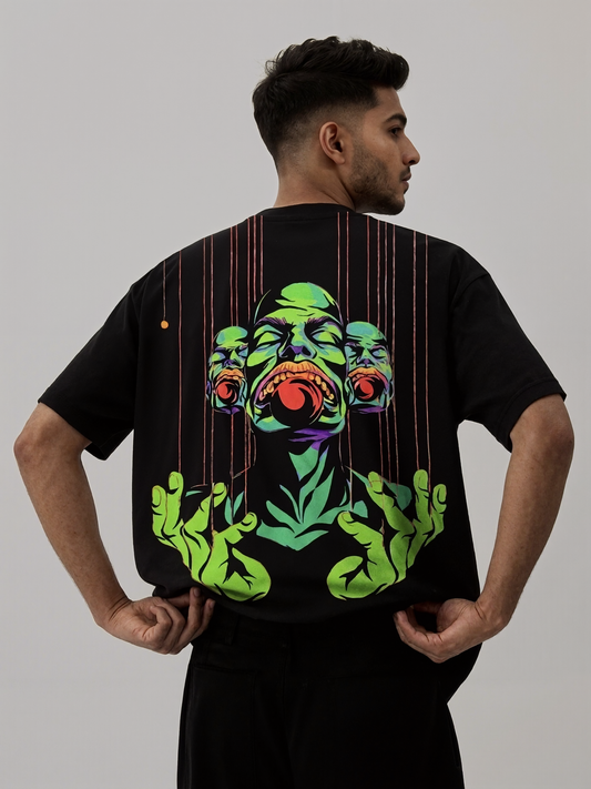 LUCID SHIFT reversible oversized T-shirt — front view, Side A